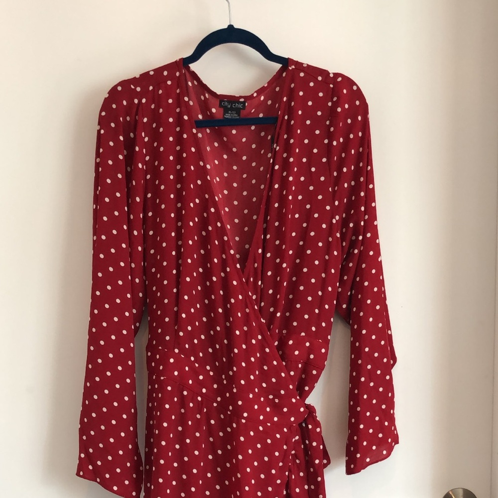 CITY CHIC Red/White Polka Dot Wrap Dress